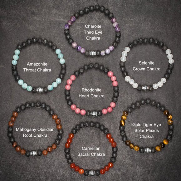 7 Chakra Aromatherapy Stretch Bracelet Stack – 6 mm Beads - Handmade to Order - Picture 2 of 3